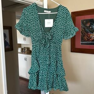 Front Tie Floral Dress with Ruffled Bottom